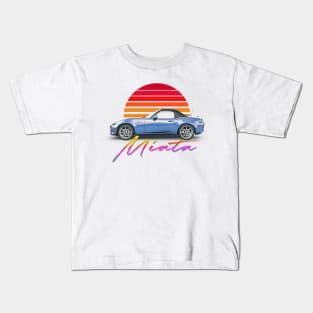 Mazda Miata (Blue) / Retro Style Sunset Design Kids T-Shirt